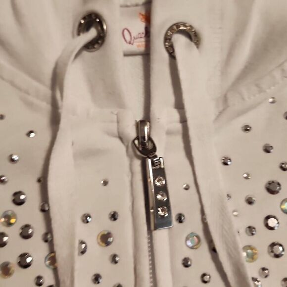 Quacker Factory EUC Rhinestone Embellished Zip Front Hoodie Light Gray Size Medi - Picture 6 of 9